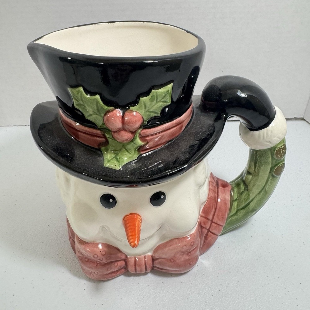 VTG 1991 Fitz And Floyd Omnibus 1991 Ceramic Snowman Pitcher With Top Hat Y2K